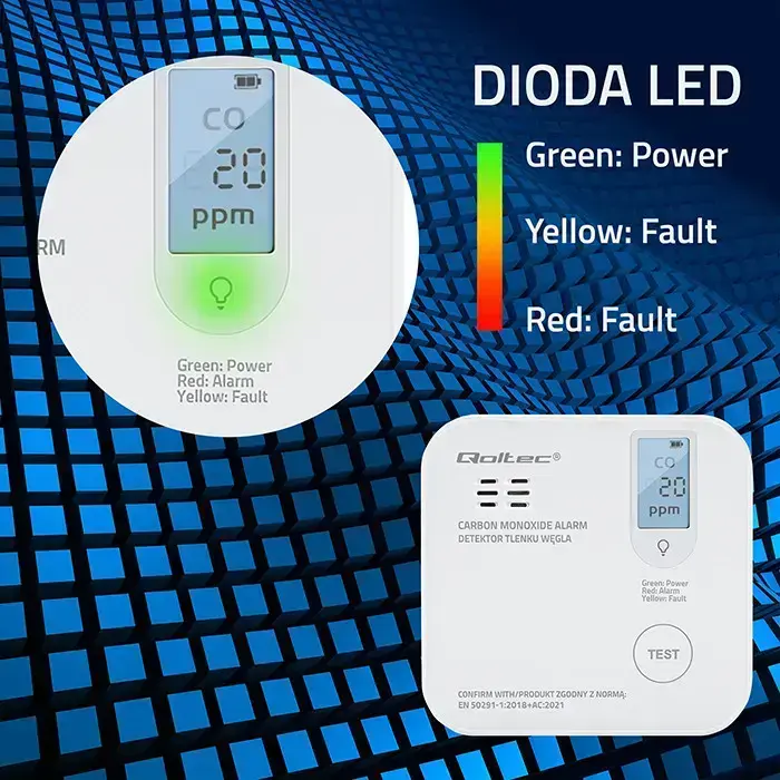 Qoltec Certified wireless Carbon monoxide (CO) sensor with battery | sensor service life 10 years | alarm 85dB | LED Foto 2