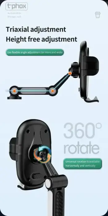 T-PHOX CAR HOLDER TH-07 WITH CUP HOLDER BLACK Photo 3