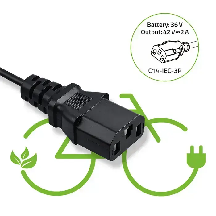 Qoltec Fast Charger for e-bike 36V | 42V | 2A | C14-IEC-3Pin +power cable Foto 7