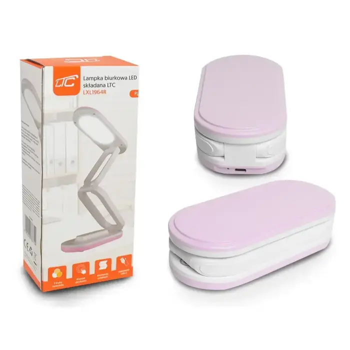 Collapsable LED desk Lamp 10W, 3000/4500/6000K, 1200mAh, pink, LTC Фото 5