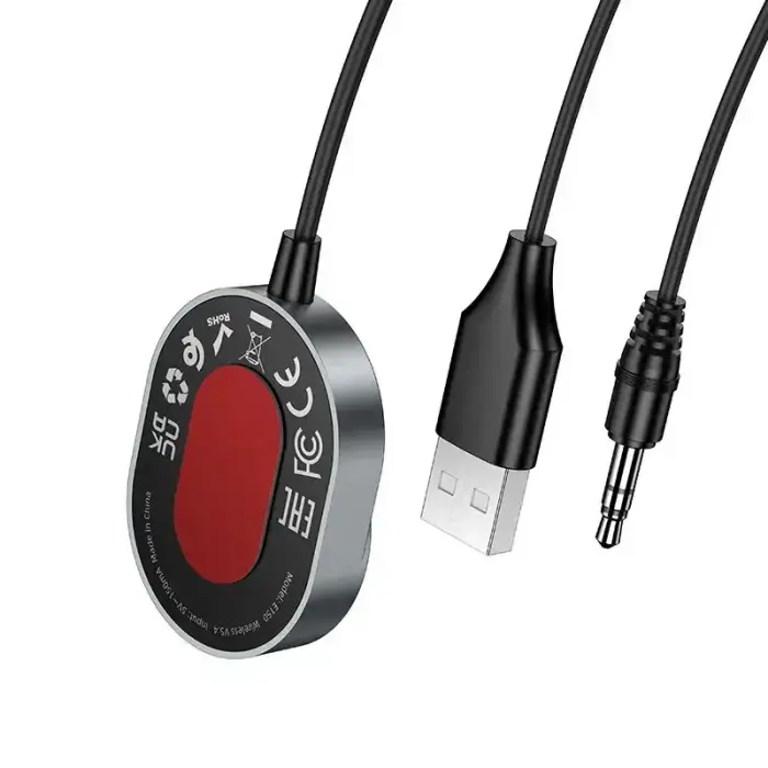 Wireless car receiver Hoco AUX Bluetooth with cable Jack 3,5 mm E150 metal gray Фото 4