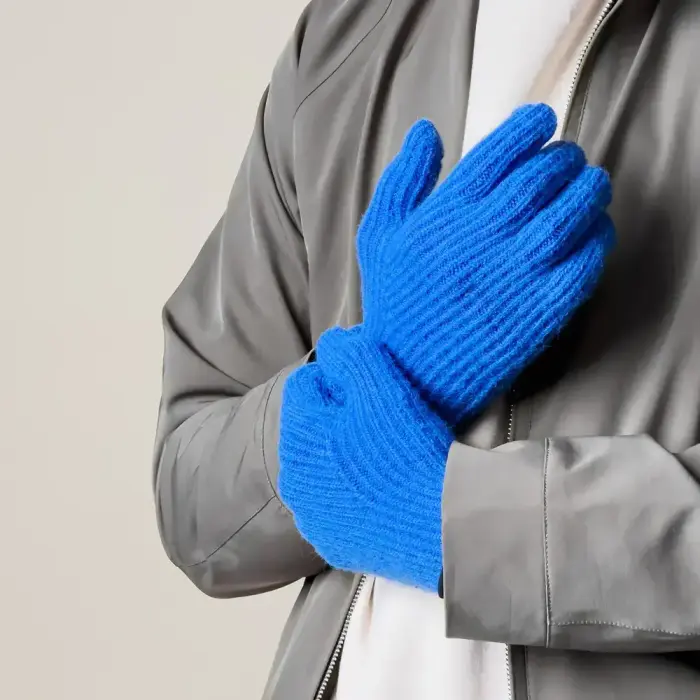 Braided telephone gloves with cutouts for fingers - blue Фото 8
