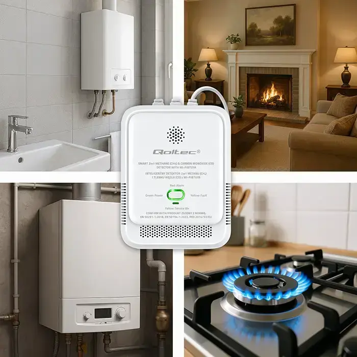 Qoltec Certified natural gas and carbon monoxide (CO) leak detector | CH4 | CO | NG | Tuya | Wi-Fi | 85dB alarm | LED Photo 2