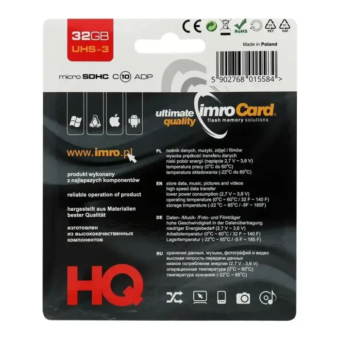 IMRO memory card microSD 32GB 100MB/s class 10 UHS 3 with adapter SD Фото 2