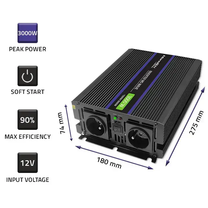 Qoltec Monolith voltage converter 3000 MS Wave | 12V to 230V | 1500/3000 | USB Foto 4