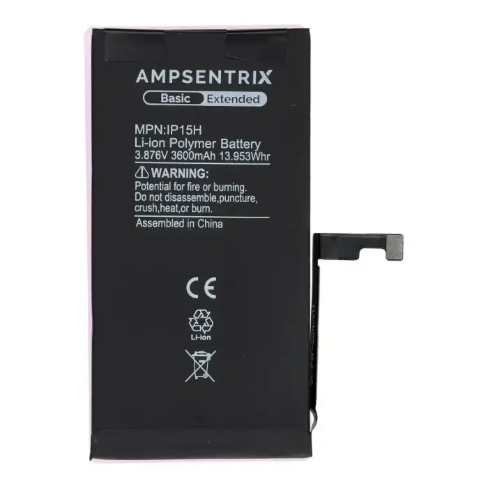  AmpSentrix Basic battery for iPhone 15 (high capacity 3600 mAh) Фото 2