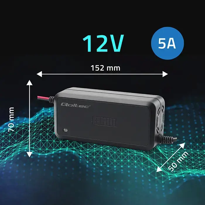 Qoltec Intelligent microprocessor charger 12V 5A | Rectifier for AGM GEL SLA battery | 6 - stage charging Фото 7