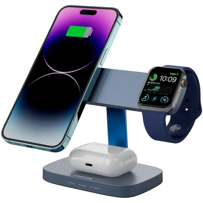 CANYON Wireless Charging Station Hexagon 310 3in1 DarkGrey/Blue Foto 6