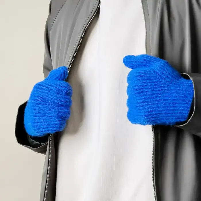 Braided telephone gloves with cutouts for fingers - blue Фото 10