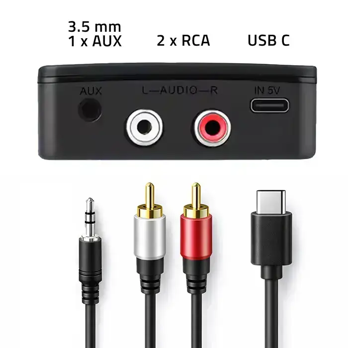 Qoltec Wireless Audio HiFi Home&Car Transmitter Receiver | Bluetooth 6.0 | NFC | 2 x RCA | 1 x 3.5mm MiniJack | Microphone Foto 4