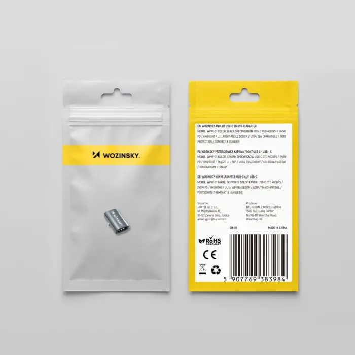 Wozinsky WPKF-01 USB-C - USB-C 40Gb|s 240W 8K OTG Angled Adapter - Gray Фото 9