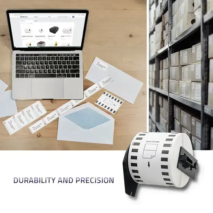 Qoltec Tape for BROTHER DK-22205 | 62mm x 30.48m | White / Black overprint | Roller with handle Photo 5