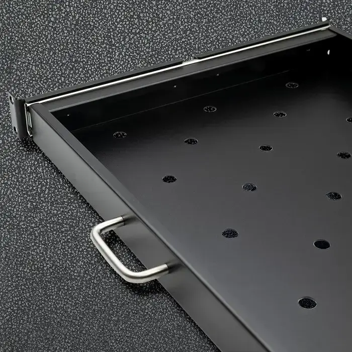Qoltec Solid steel mount shelf with handle for RACK | 600*600 | Pull-out | Black Photo 6