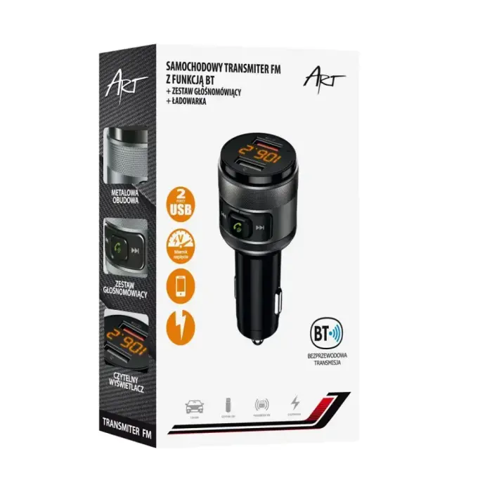 ART transmiter FM bluetooth 5.0 + 2 x USB A QC3.0 FM-57 black Фото 6