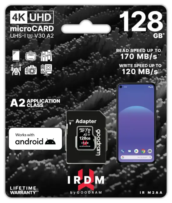 GOODRAM Memory MicroSD Card IRDM - 128GB with adapter UHS I U3 V30 A2 170MB/s Фото 3
