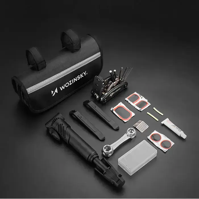 Wozinsky WMZ-01N tool kit, 16-in-1 bicycle multitool, pump, wrenches, inner tube kit - black Фото 3