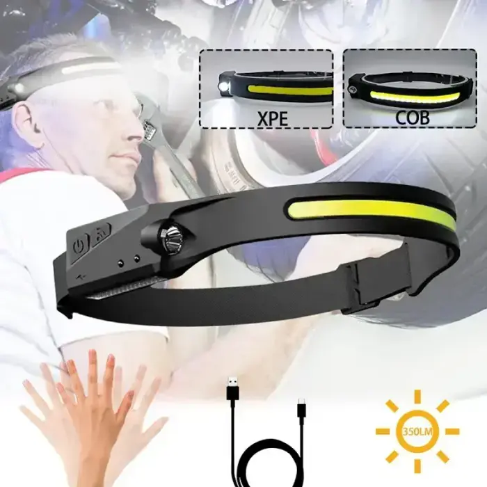 LED headlamp with IPX4 motion sensor USB-C 1200 mAh - black Photo 13