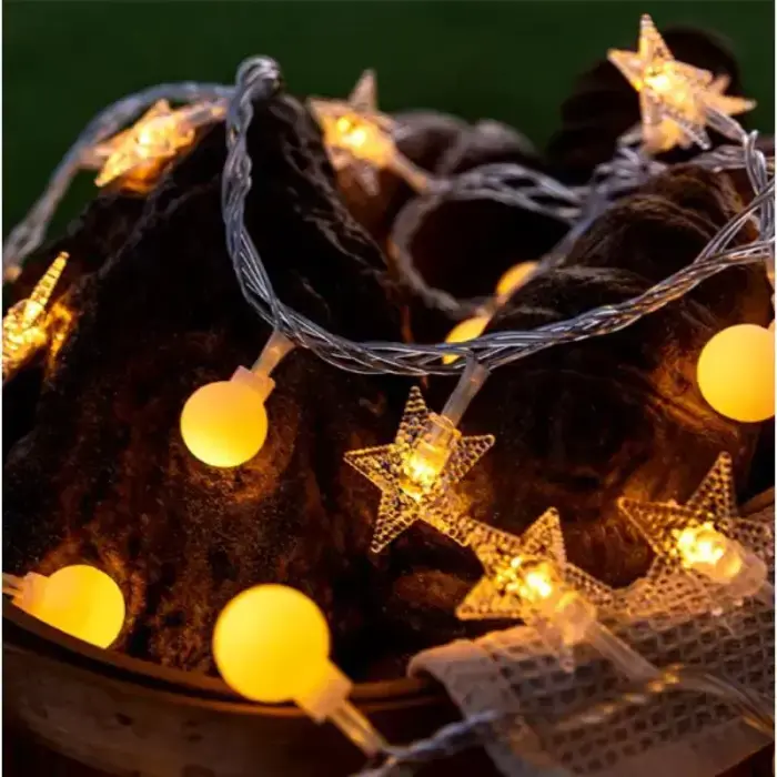 LED GARLAND 10M (80 LED LAMPS) USB STARS + BALLS WARM WHITE Foto 2