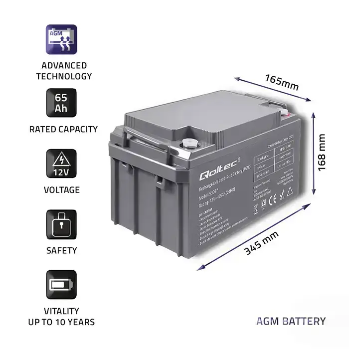 Qoltec AGM battery | 12V | 65Ah  | max 780A Foto 3