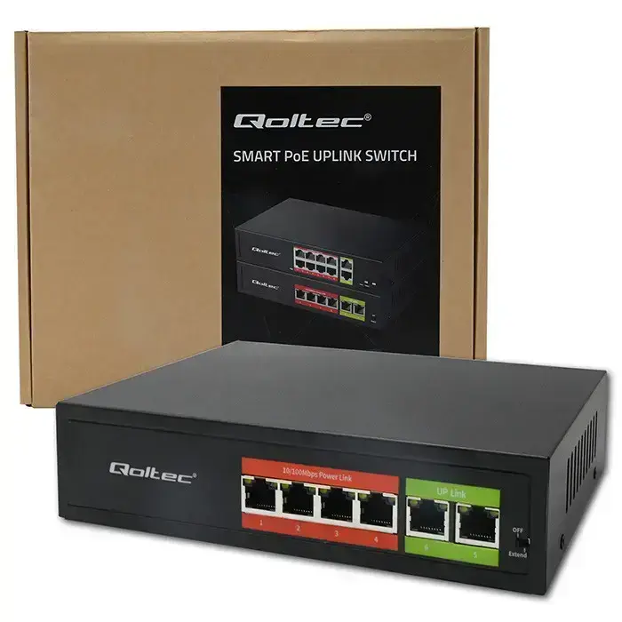Qoltec FAST Ethernet PoE SWITCH | 4x RJ45 PoE | 2x RJ45 Uplink | 65W | 10/100 Mb/s Фото 12