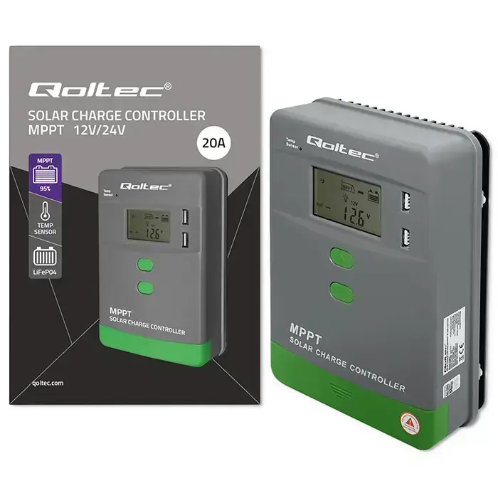 Qoltec Solar Charge Controller MPPT with Temperature Sensor 20A | 12V / 24V | LCD | 2 x USB | GEL | LiFePO4 Фото 12