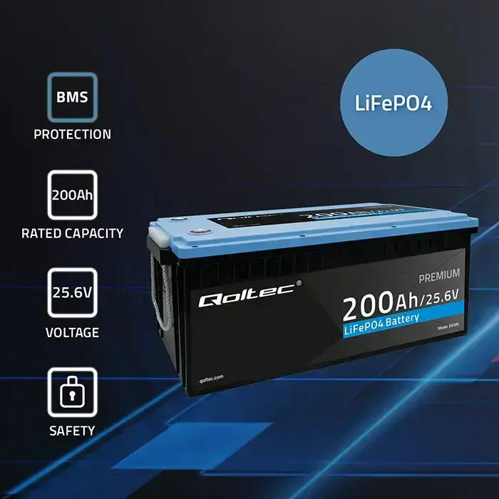 Qoltec LiFePO4 lithium iron phosphate battery | 25.6V | 200Ah | BMS Foto 3