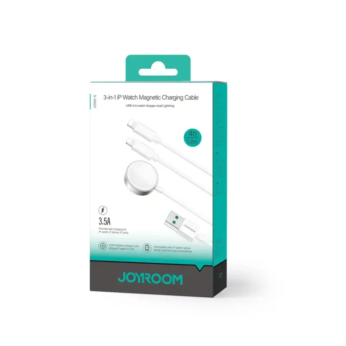 Joyroom S-IW007 3-in-1 cable USB-A magnetic charger - Lightning 1.2m - white Photo 5