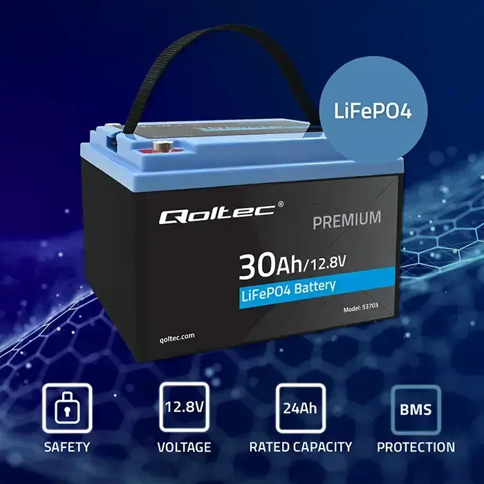 Qoltec LiFePO4 lithium iron phosphate battery | 12.8V | 30Ah | 384Wh | BMS Foto 2