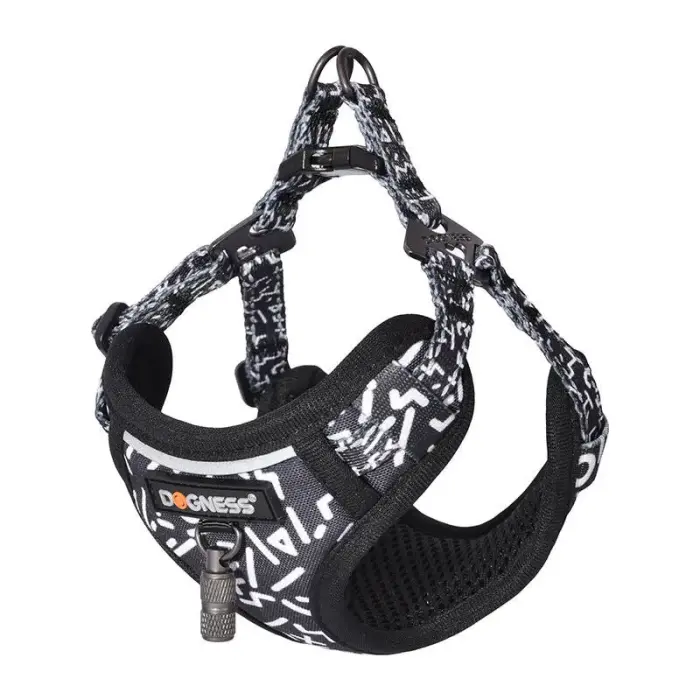Dogness walking set leash+harness for dog (black and white) Photo 2