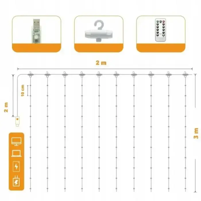 LED CURTAIN (100 LED LAMPS) 3Mx1M WITHOUT PENDANT COLD WHITE Foto 2