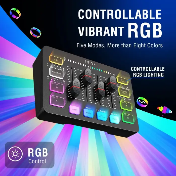Fifine SC3 audio mikseris RGB | Straumēšana | XLR | 48V | Vokāls melns Foto 2