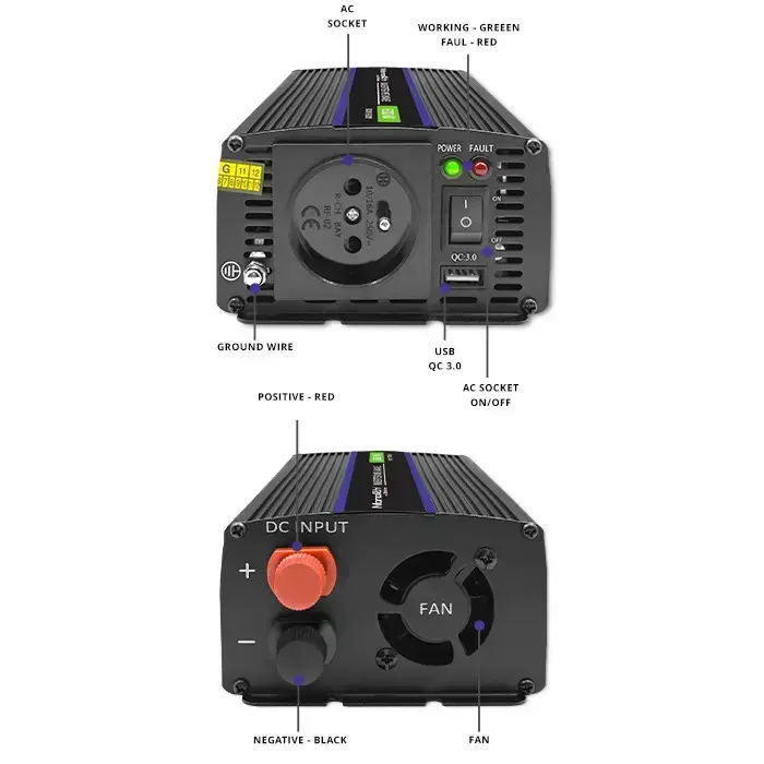 Qoltec Monolith voltage converter 600 MS Wave | 12V to 230V | 300/600W| USB Foto 8