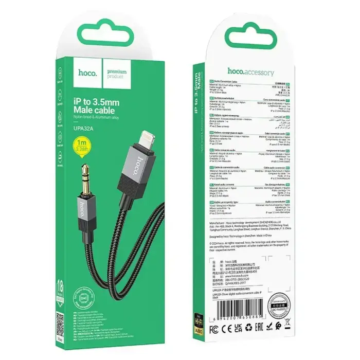 Cable AUX Jack 3,5 mm (male) to Lightning (male) Hoco 1 m UPA32A black Photo 6