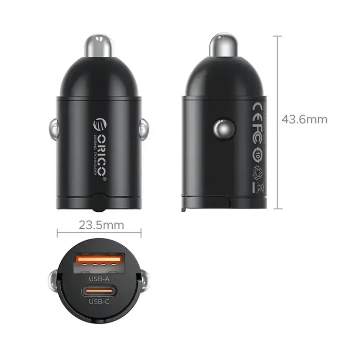 Orico MiniRing 30W USB-A + USB-C Car Charger - Black Foto 2