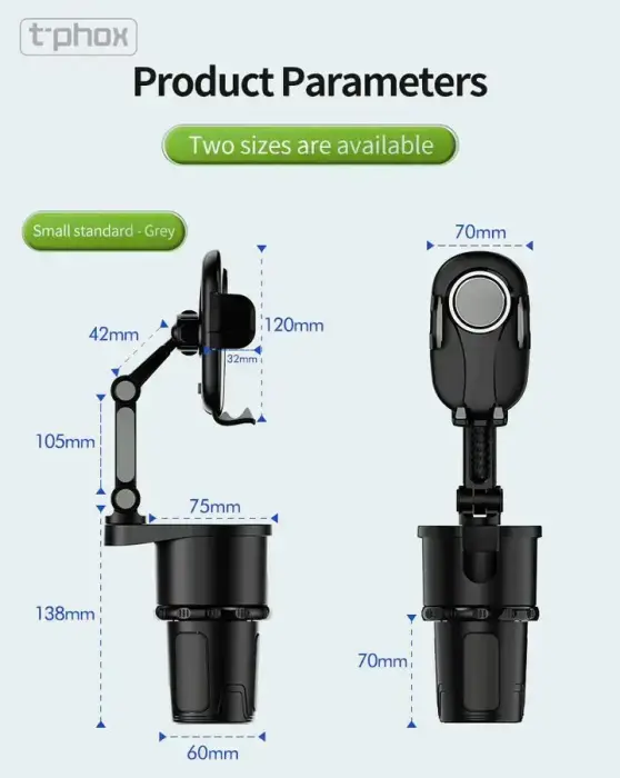 T-PHOX CAR HOLDER TH-07 WITH CUP HOLDER BLACK Photo 6