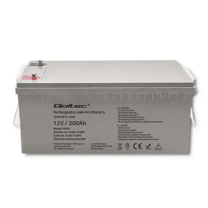 Qoltec AGM battery | 12V | 200Ah | 54.1kg | Maintenance-free | Strong | LongLife | for UPS, RV, boat, heater Foto 5
