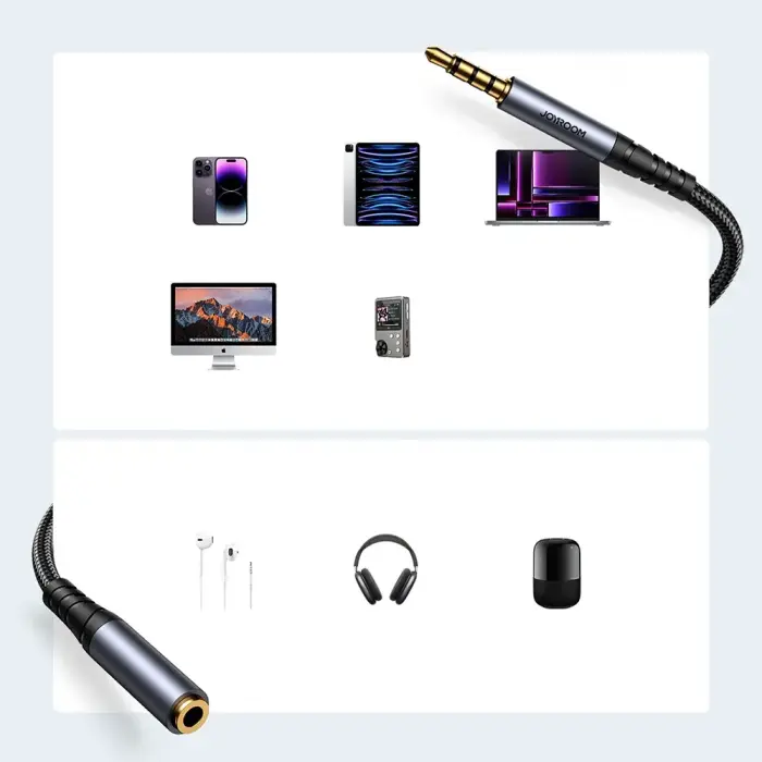 Joyroom stereo audio cable AUX 3.5 mm mini jack (male) - mini jack (female) 1.2 m black (SY-A09) Photo 12