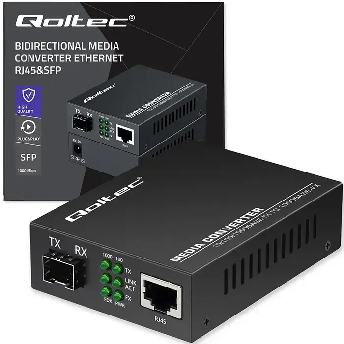 Qoltec Bidirectional Ethernet SWITCH Media Converter 1x RJ45 1x SFP| 1000Mbps | 5V Фото 14
