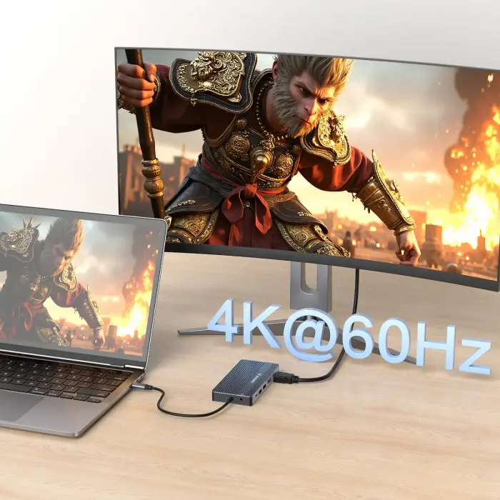 USB-C Hub 14 in 1 Wozinsky WDS03Y5S Multifunctional, Aluminum, for 3 Monitors, with 15 cm Cable - Gray Фото 3
