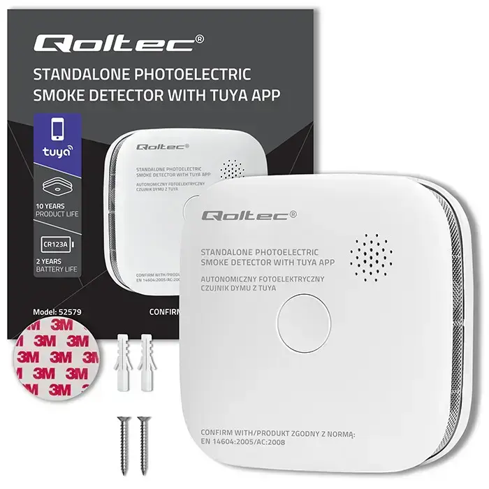 Qoltec Certified wireless smoke detector with battery | Tuya | Wi-fi |  sensor service life 10 years | alarm 85dB | LED Фото 14