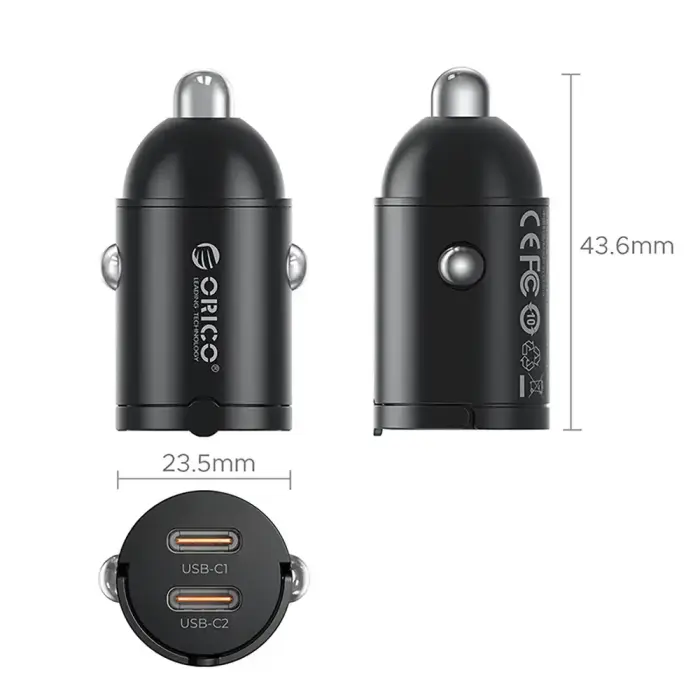 Orico MiniRing 30W 2x USB-C Car Charger - Black Foto 2