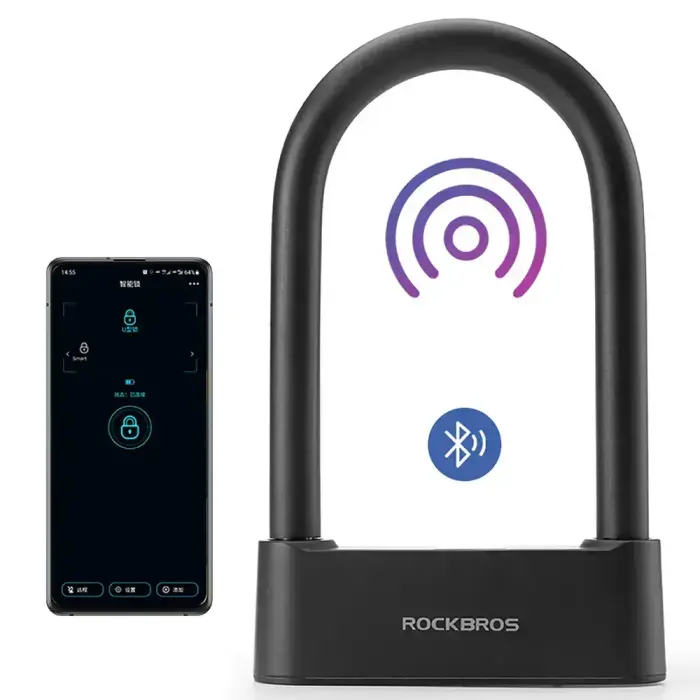 Rockbros 32210818001 SMART Bicycle Lock with Fingerprint Reader and Bluetooth Connectivity - Black Фото 2