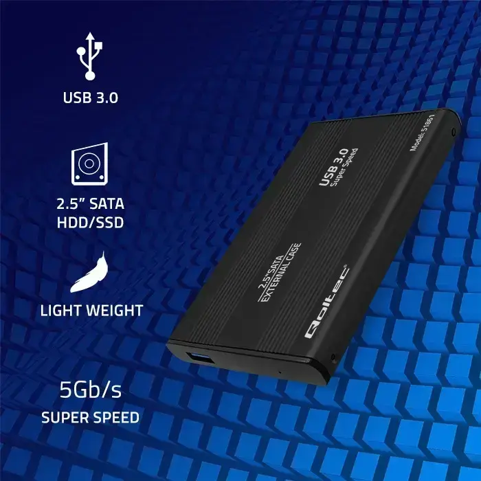 Qoltec Aluminium External Hard Drive Case HDD SSD 2.5'' SATA3 | USB 3.0 | Black Photo 2