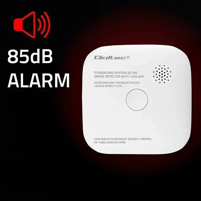 Qoltec Certified wireless smoke detector with battery | Tuya | Wi-fi |  sensor service life 10 years | alarm 85dB | LED Фото 5