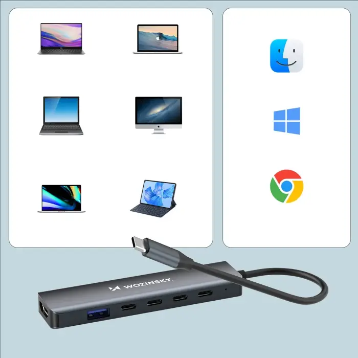 USB-C 6 in 1 Hub Wozinsky WHBC10Y4S Multifunctional, Aluminum, with 25 cm Cable - Gray Фото 6