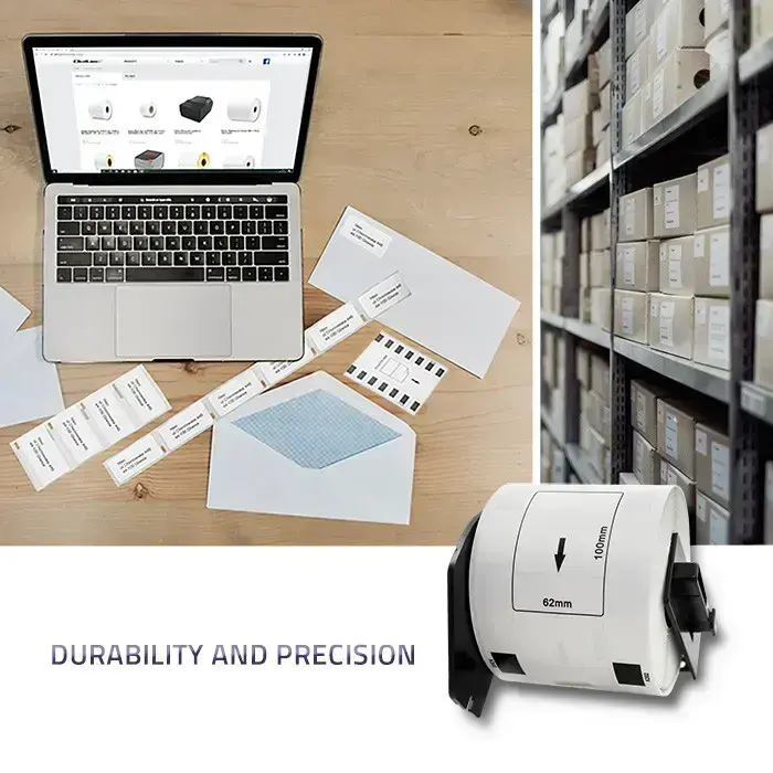 Qoltec Tape for BROTHER DK-11202 | 62mm x 100mm | 300 labels | White/Black print | Roll with holder Photo 2
