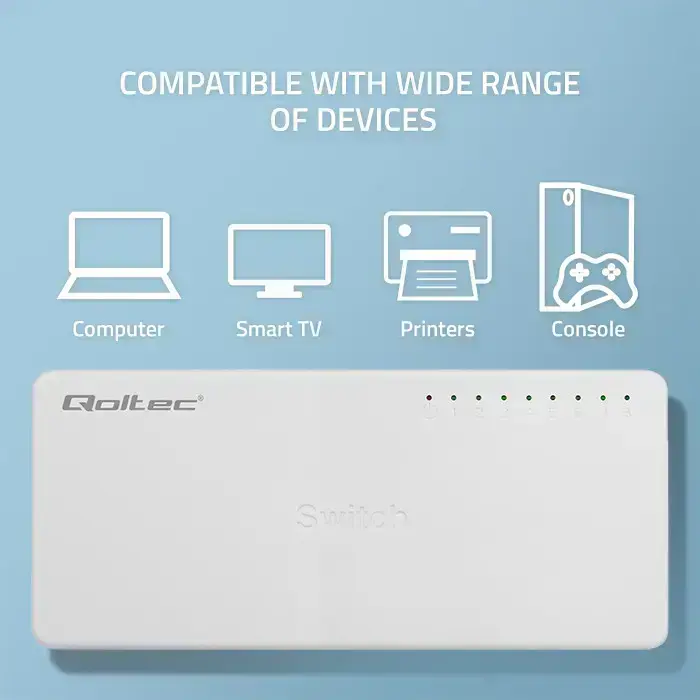 Qoltec Network SWITCH | 8 x RJ45 port | 1000Mbps | Fast Ethernet| LAN Foto 4