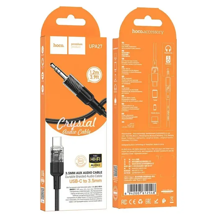 Cable AUX Jack 3,5 mm to USB C Hoco 1,2 m UPA27 black Photo 6