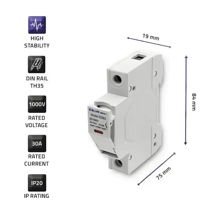 Qoltec Fuse base with diode + DC fuse| 1P|1000V |30A |10x38 |solar Фото 4