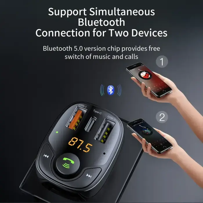 Rock Transmiter FM B301 MP3, Bluetooth - 2xUSB + Type C + micro SD - 36W black Фото 6